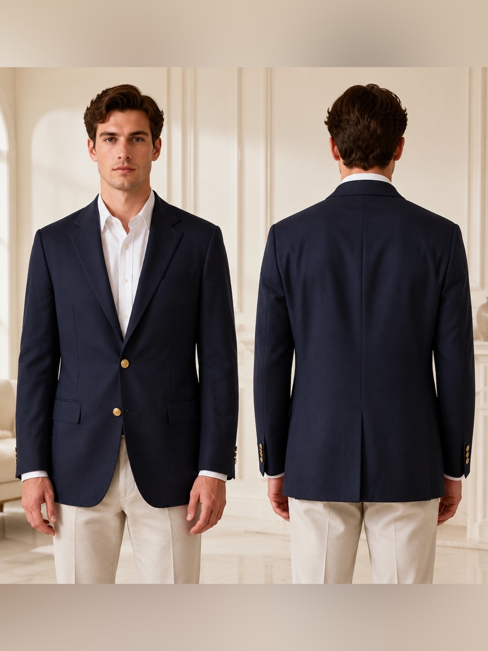 Stafford Men’s 43R Navy 100% Worsted Wool Gold Button Blazer USA Sport Coat